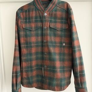 G-Star Raw Green and Brown Plaid Bomber Shirt Jacket